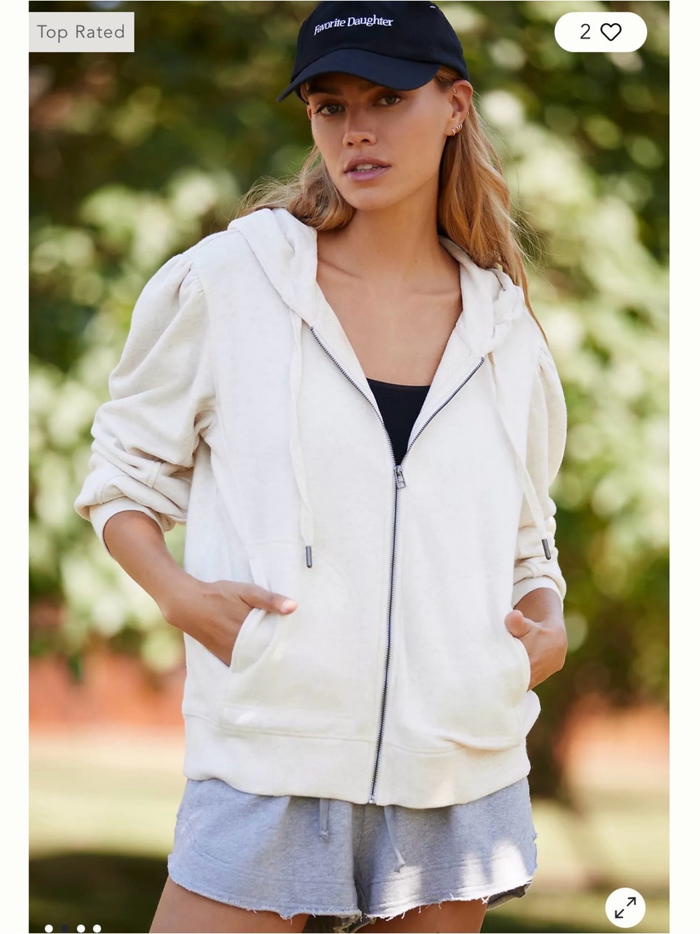 Daily practice Beige oatmeal Puff Sleeve Zip Up Hoodie